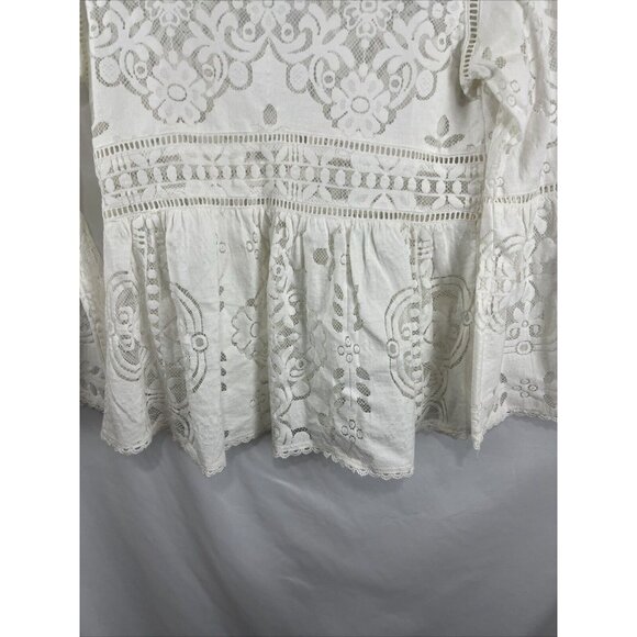 Spell (And the Gypsy) White Lace Empire Waist Boho Top w/ Bell Sleeves - Picture 4 of 14